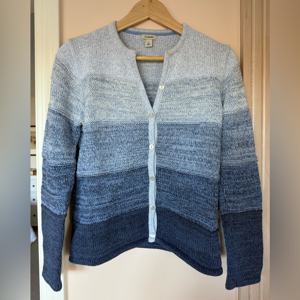 L.L.Bean striped blue ombré button cardigan sweater, size small
